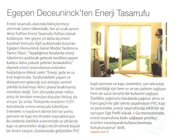 Egepen Deceuninck'ten Enerji Tasarrufu
