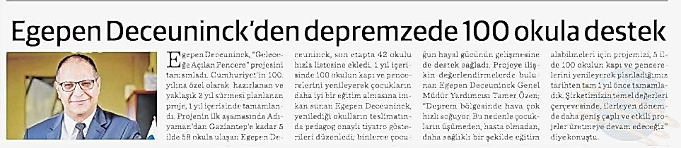Egepen Deceuninck'ten Depremzede 100 Okula Destek