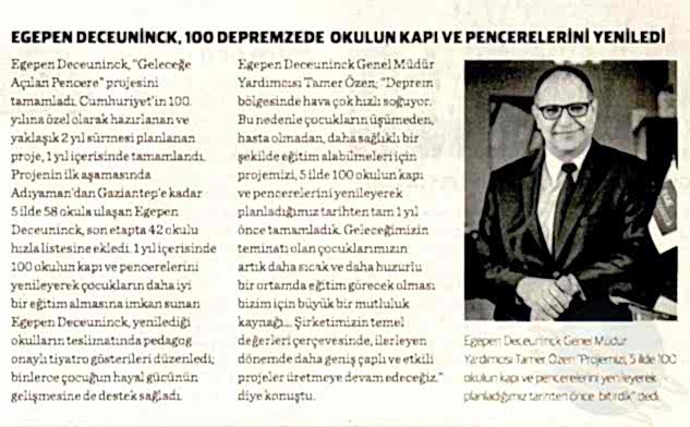 Egepen Deceuninck, 100 Depremzede Okulun Kapı ve Pencerelerini Yeniledi