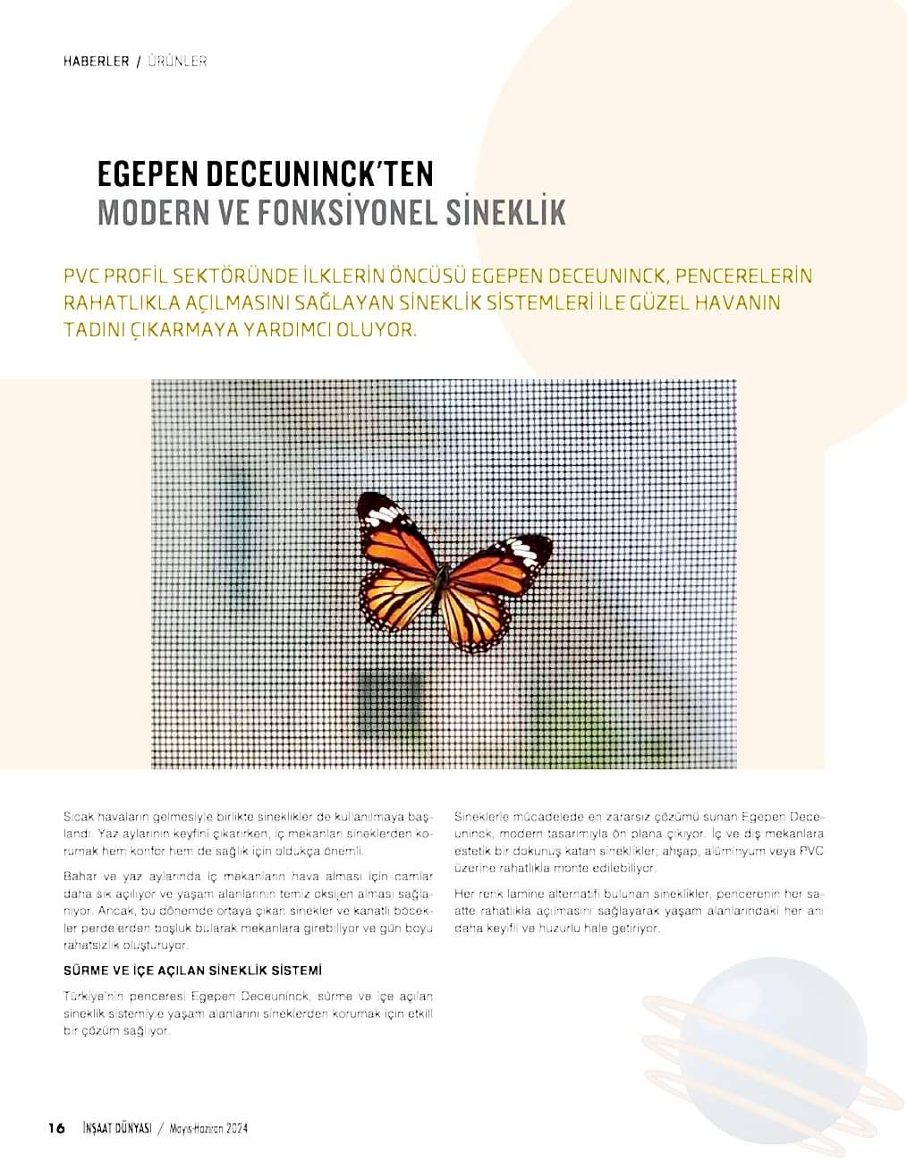 Egepen Deceuninck'ten Modern ve Fonksiyonel Sineklik