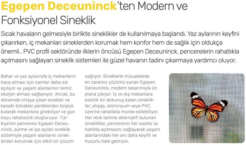 Egepen Deceuninck'ten Modern ve Fonksiyonel Sineklik